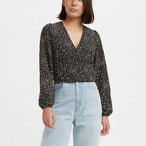 Levi's Women's Size XL Sophia Puff Sleeve Black Floral Feminine Boho Top